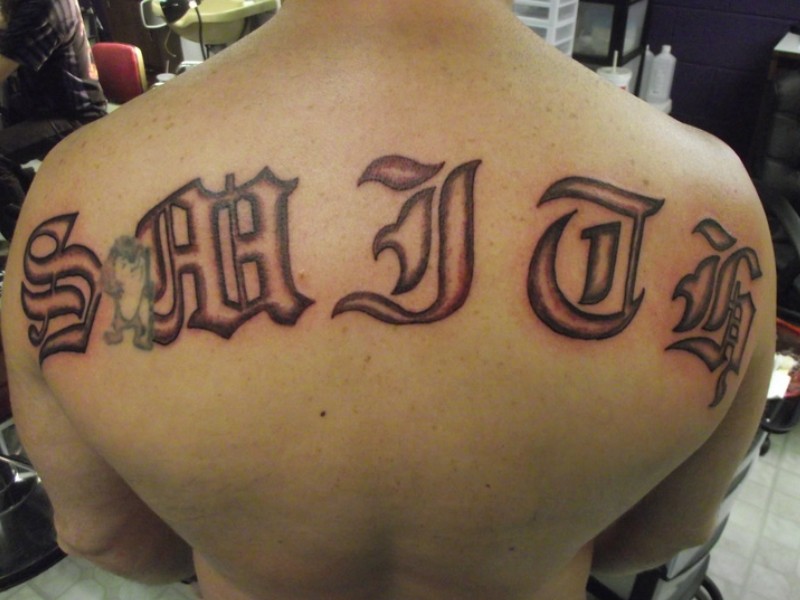 big writing on a back