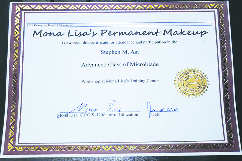 Certificate of completion for Advanced Class of Microblade